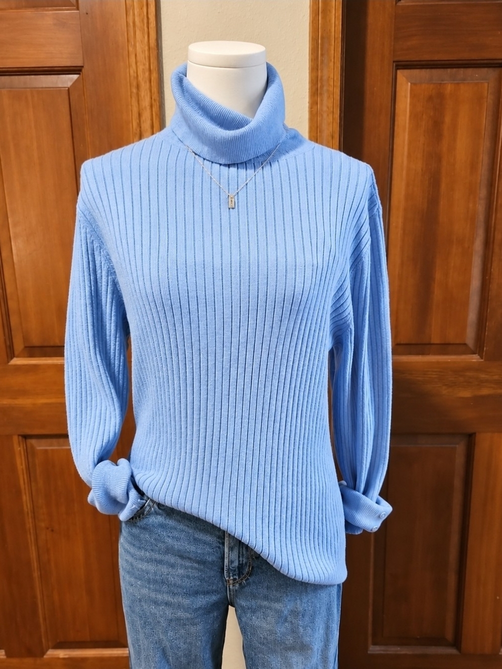 Talbots Light Blue Ribbed Turtleneck Sweater